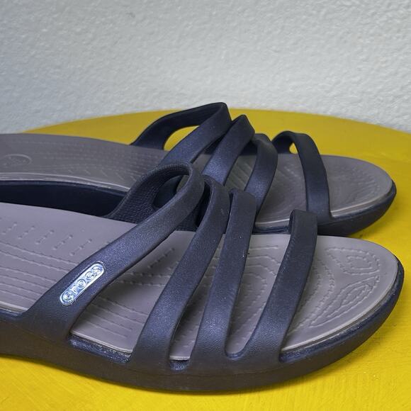 Crocs Rhonda Women’s Size 9M Brown Slides Wedge Heel Sandal Comfort - Picture 2 of 16